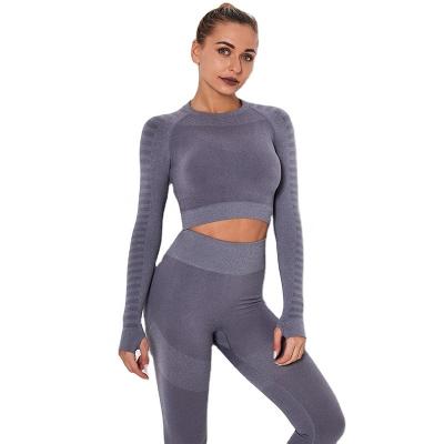 China 2021 OEM Breathable Gym Yoga Tops Custom Women's Long Sleeve Crop Tops Seamless Ladies Fitness Sports T-shirt Yoga Tops Activewear for sale