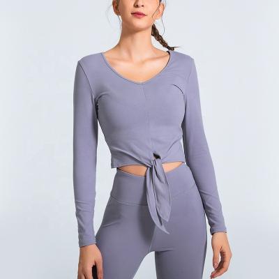 China Selling Sexy Long Sleeve Workout Breathable Warm Loose Wear Yoga Fitness Clothes Top Women Gym Fitness Clothing Factory for sale