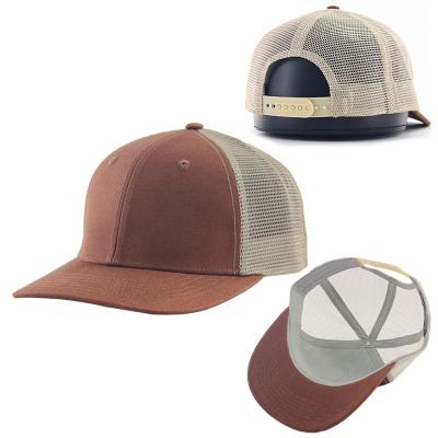 China Wholesale New York 6 Panel Richardson Style Blank Distressed Polyster Brown Baseball Trucker Mesh Cap for sale