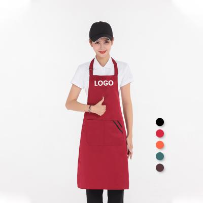 China Custom Printing Cotton Polyester Chef Cooking Apron With Sanitary Cleaning Pockets for sale