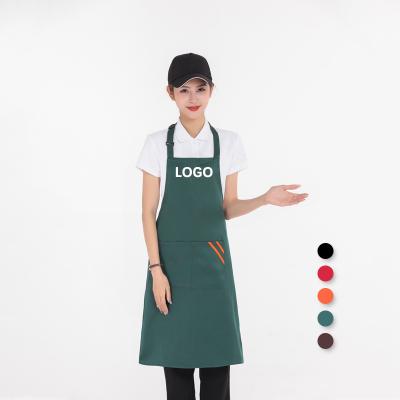 China SANITARY Group Cotton Polyester Chef Cooking Logo Fashionable Custom Made Kitchen Aprons With Two Pockets for sale