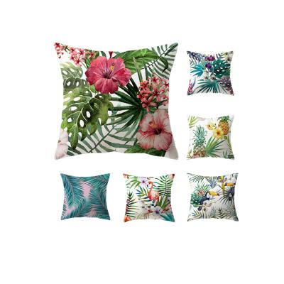 China Sustainable Decorative Fabric Throw Tropical Green Plant Digital Printing Pillow Cases Cushion Cover for sale