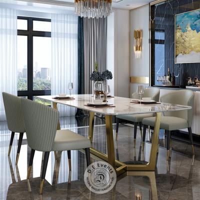 China (Other)Adjustable Modern Luxury Stainless Steel Marble Top Dining Room Home Furniture Table and Chairs Luxury Dining Table Set for sale