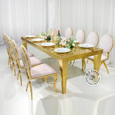 China (Other) Most Popular Modern Adjustable Hotel Wedding Dining Table For 8 Person Stainless Steel Gold for sale