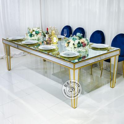 China (Other) modern adjustable furniture dining table set mirror top with 8 seats wedding table wholesale for sale