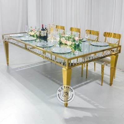 China Stainless Steel Adjustable Frame Furniture Event Decor (Others) Tempered Glass Crystal Banquet Tables For Weddings for sale