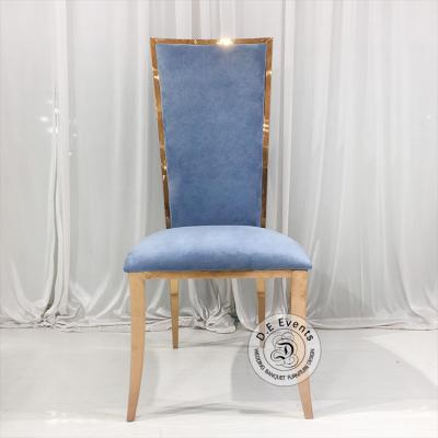 China Modern Stylish Gold Stainelss Steel And Blue Velvet New Item High Back Chair Wedding for sale