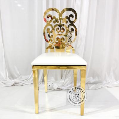 China Factory Price Modern White Cushion Gold Metal Back Dining Chair Stainless Steel Gold Wedding Chair for sale