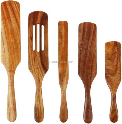 China Disposable Wooden 5 Piece Spurtles Kitchen Tool Kit Wooden Cookware Set Wooden Cookware Slotted Spurtle Spatula Sets for sale