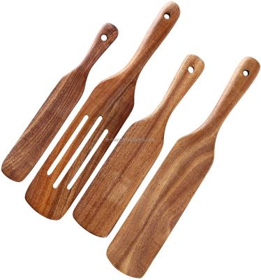 China Durable Natural Teak Spurtles Disposable Wooden Set Of 4 Utensils Non-Stick Tools Grooved Stirring Spatula Kitchen Cookware For Baking for sale