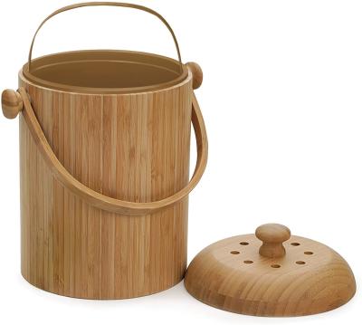 China Sustainable Kitchen Bamboo Compost Bin For Kitchen Counter Top Compost Bucket Pail Compost With Lid for sale