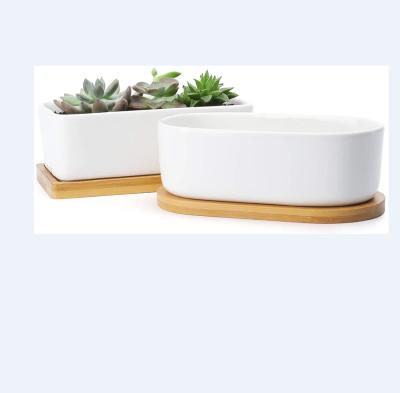 China Modern Succulents Planter Pots Set Indoor Rectangle 6.3 Inch Flower Pots Rectangular White Ceramic Plant Pots For Plants for sale