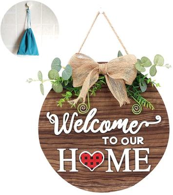 China Interchangeable Welcome Sign Front Door Decor, Europe Welcome to Our Home Burlap Bow with 14 Seasonal Ornament for sale