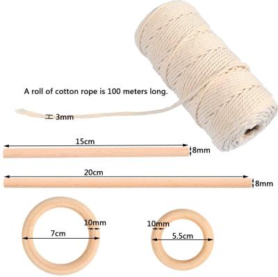 China Coastal Wooden Macrame Rings Kit Starter Macrame Sticks Craft Cotton Wood Rope For Plant Hangers Knitting DIY Macrame Craft for sale