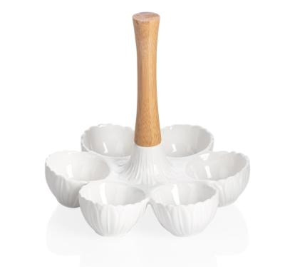 China Transitional creative bamboo and porcelain egg rack breakfast egg presentations tray for sale