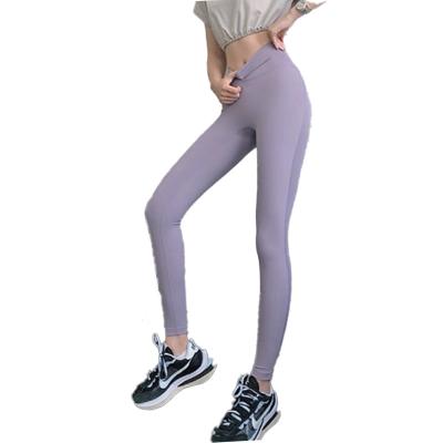 China New Breathable Back Waist Crossover Yoga Pants Women's High Waist Hip Raise Nudity Yoga Clothes Quick Dry Fitness Leggings for sale