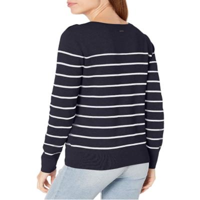 China Anti-pilling Long Sleeve 100% Cotton Striped Crewneck Sweater for sale