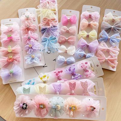 China Cute Environmental Friendly 5 Pcs Baby Barrettes Resin Hair Clip Set Small Pink Bow Hair Pins For Lovely Newborn Baby Gifts Set for sale