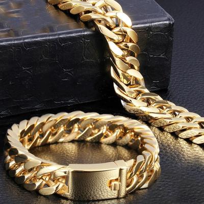 China 10mm Environmental Friendly Chunky Gold Cuban Chain Bracelet For Women 18k Gold Plated Miami Stainless Steel Link Chain Bracelet for sale