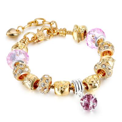 China Large Heart Charm Bracelet Crystal Heart Starfish Charm Crystal Bead Bracelet Environmental Friendly Gold DIY Alloy Hole Rhinestone Beads Bracelet for sale