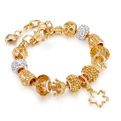 China Environmental Friendly Jewelry Gold Plated Luxury Multi Charms Beaded Bangle Heart Charm Gold Jewelry Bracelets For Lady for sale