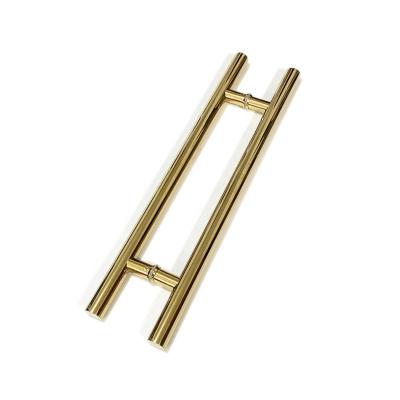 China Stainless Steel Sliding Barn Door Pull Handle H Type Polished Ti Gold Glass Door Handles for sale