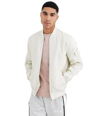 China Guangzhou Jwin Windproof Custom Inside Stripe Bomber Jackets For Men, Wholesale Nylon Bomber Jacket In White for sale