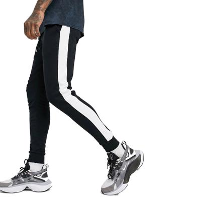 China Custom Anti-Wrinkle Black With White Side Strap Cotton Joggers Pants Slim Fit Workout Training Sweatpants Men for sale