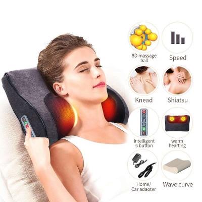 China Vibration Heated New 6 Buttons Back Neck Massager Portable Electric Heated Shoulder Waist Therapy Pain Kneading Shiatsu Massage Pillow for sale