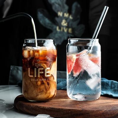 China Viable Creative Cola Juice Milk Glass Coffee Mug With Straw Clear Fruit Juice Milk Tea Water Cup Ice Cream Drinks Cold Cup For Home for sale