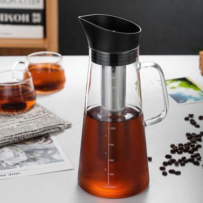 China Wholesale 1200ml 1500ml borosilicate glass coffee viable transparent jar glass with handle for sale