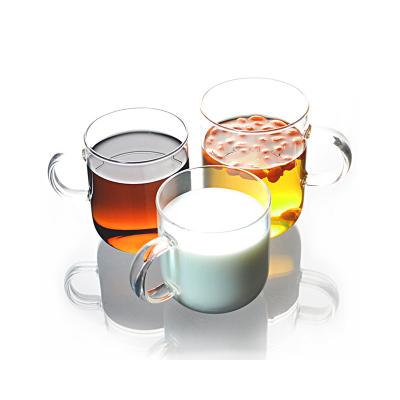 China Stocked handmade borosilicate glass tea cup with glass handle for sale