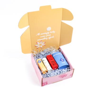 China Custom Pink Luxury Cosmetics Recyclable Empty Packaging Gift Ad Skill Care Box Lipsticks Recyclable Low MOQ Corrugated Shipping Boxes for sale