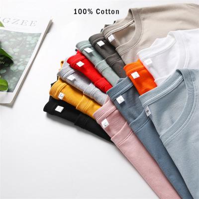 China Polyester / Cotton Used Solid Color 180gsm Round Neck Pure Plain T-shirt Custom Apparel Cotton T-shirts for sale