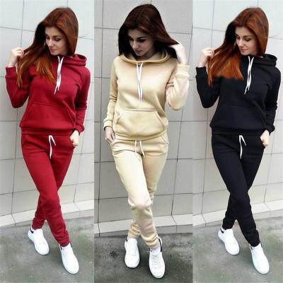 China Anti-pilling Wholesales Fashion Solid Color Hooded Long Sleeve Women Two Piece Two Piece Set for sale