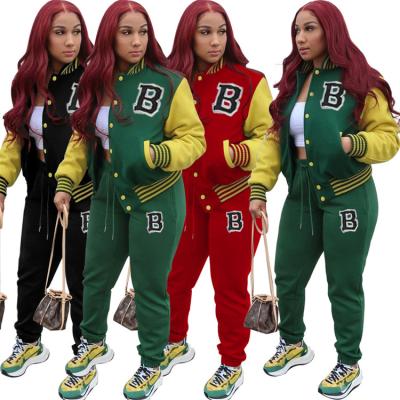 China Dropshipping Breathable Solid Color Letter Printing Two Piece Set Baseball Suit Joggers Pants Two Piece Set 2 Piece Pants Sets for sale