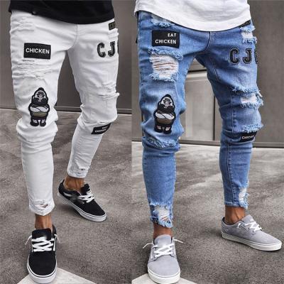 China High Quality Breathable Hip Hop Stretch Jeans Mens Slim Fit Ripped Pants Jeans for sale