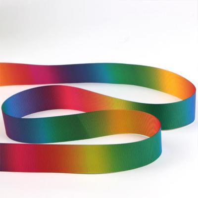 China Wholesale Custom high tenacity satin grosgrain gradient rainbow dark colored ribbon, polyester ribbon for sale