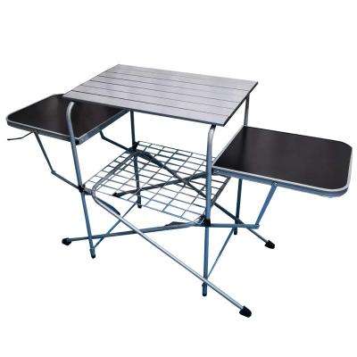 China Eco-freindly Folding BBQ Table Outdoor Camping with Hooks Multifunctional Shelf Portable Aluminum Picnic Table for sale