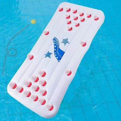 China Eco-freindly 28cups Inflatable Float Pool Beer Table Float Inflatable Floating Beer Pong Table For Party for sale