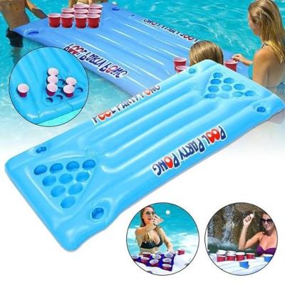 China Custom Logo PVC Eco-freindly Logo Water Party Inflatable Raft Pool Beer Pong Ball Table Floating for sale