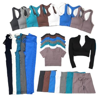 China Antibacterial Running Sportswear Workout Gym Sport Suit Ladies Tracksuit Women 5pcs Breathable Quick Dry Yoga Set for sale