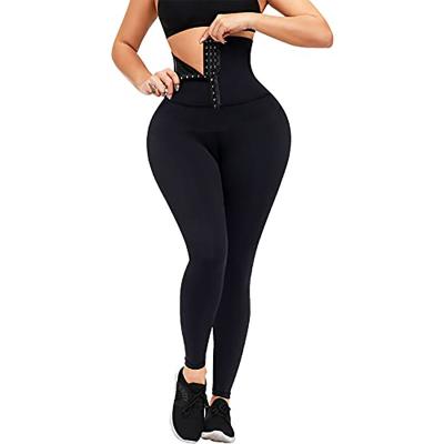 China 2022 High Logo Antibacterial Waist Butt Lifter Hip Women Yoga Pants Adjustable Hooks Waist Trainer Custom Elasticity Gaiters for sale