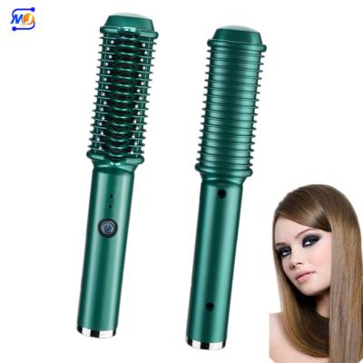 China Zkagike Berus Peluru Waterproof Silky Finish Straightener Brush Green Cordless Curling Iron 2-in-1 Heated Straightening Brush for sale