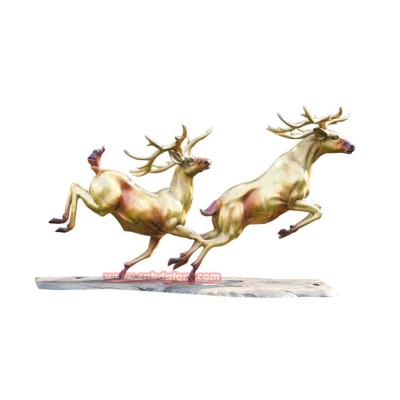 China Europe Custom Design Metal Craft Gift Products Sculpt Bronze Running Deer Statue Garden Sets for sale