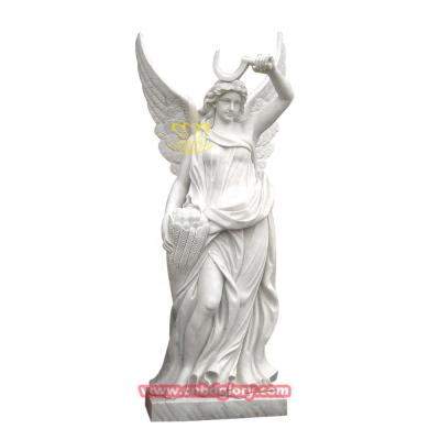 China Eco-Friendly Garden Ornaments Large White Marble Angel Wings Figure Statues for sale