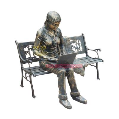 China Outdoor Sculpture Europe Garden Figure Statues Bronze Girl Reclining On Long Chairs for sale