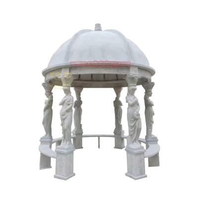 China Eco-friendly Large Natural Classical Stone Carving Modern Roman Marble Gazebo With Lady Marble Statue for sale