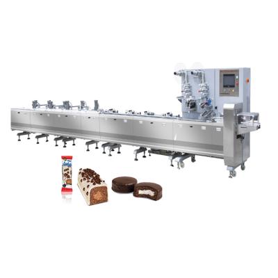 China Automatic Biscuit Cake Bar Products Overflowing And Chocolate Packing Machine Line for sale