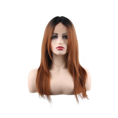 China Two Tone Heat Resistant Straight Long Ombre Brown Synthetic Lace Front Wig Closure Wig For Women for sale